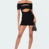 S12495_BLACK Ribbed Cut-Out Mini Dress New In