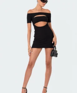 S12495_BLACK Ribbed Cut-Out Mini Dress New In