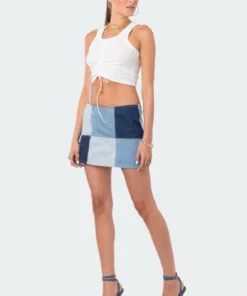 S12442_WHITE Phoebe Gathered Ribbed Tank Top