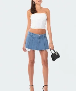 S12306_BLUE Denim Pleated Skort