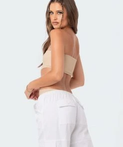 S12411_BEIGE New In Vivie Ribbed Cut-Out Bodysuit