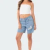 S12437_BLUE Boyfriend Jean Shorts