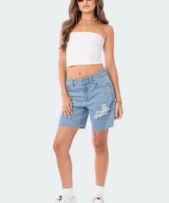 S12437_BLUE Boyfriend Jean Shorts