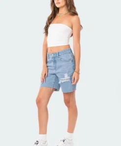 S12437_BLUE Boyfriend Jean Shorts