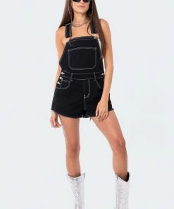 S12456_BLACK Dungaree Denim Romper