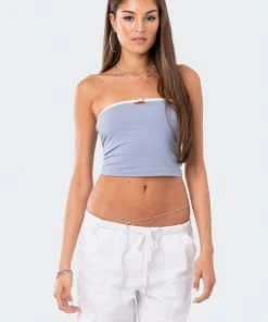 S12243_BLUE Colby Belted Tube Top