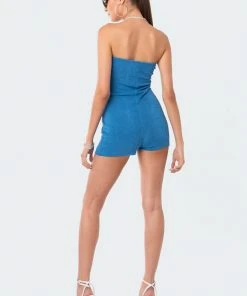 S12474_TURQUOISE Tahni Strapless Romper New In
