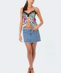S12419_MIX Rainbow Leopard Satin Crop Top