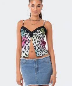 S12419_MIX Rainbow Leopard Satin Crop Top