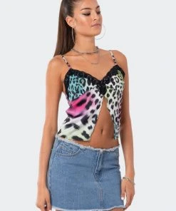 S12419_MIX Rainbow Leopard Satin Crop Top