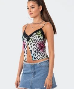 S12419_MIX Rainbow Leopard Satin Crop Top