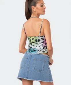S12419_MIX Rainbow Leopard Satin Crop Top