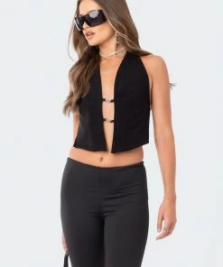 S12473_BLACK Ed Open-Back Halter Top