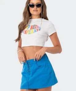 S12438_WHITE Desperate Cropped T-Shirt