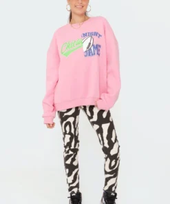 S11546_pink Split Baseball Sweatshirt Tops