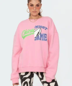 S11546_pink Split Baseball Sweatshirt Tops