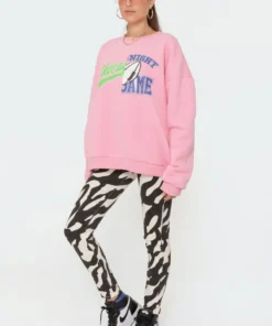 S11546_pink Split Baseball Sweatshirt Tops