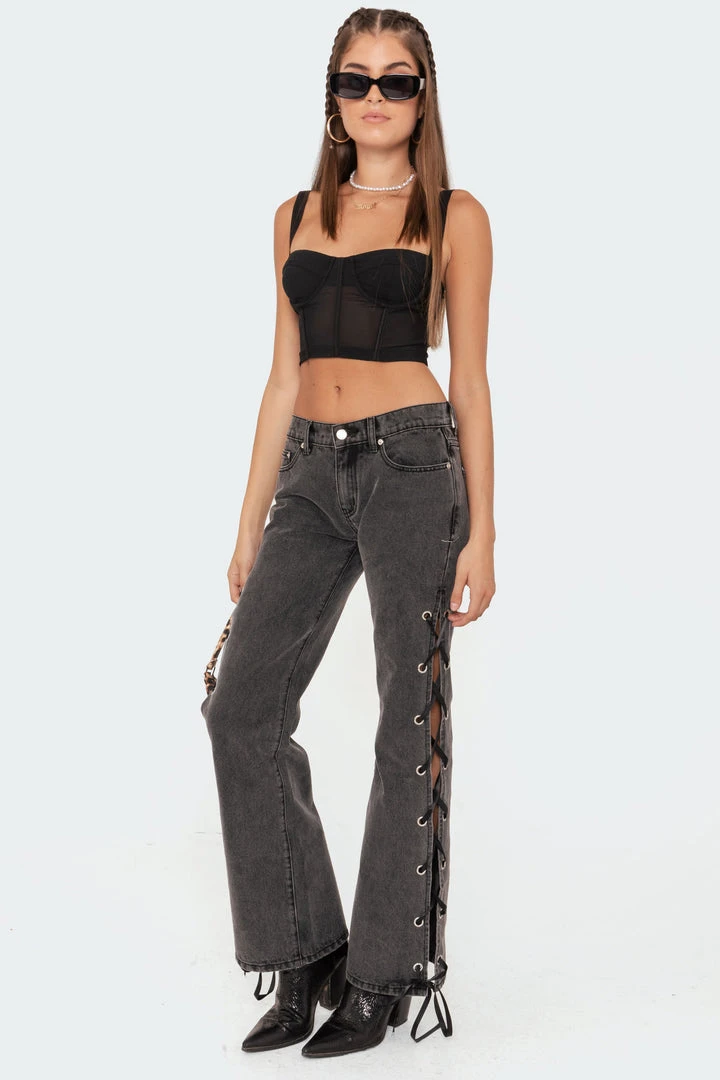 S11572_black-washed Sasha Lace-Up Low-Rise Jeans Pants 3 S11572_black-washed Sasha Lace-Up Low-Rise Jeans Pants