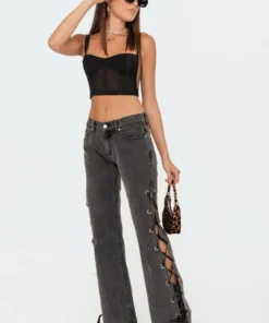 S11572_black-washed Sasha Lace-Up Low-Rise Jeans Pants 9 S11572_black-washed Sasha Lace-Up Low-Rise Jeans Pants