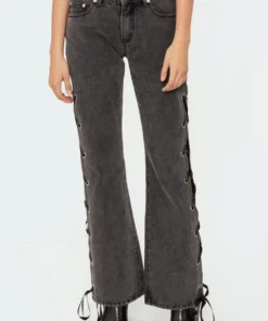 S11572_black-washed Sasha Lace-Up Low-Rise Jeans Pants 10 S11572_black-washed Sasha Lace-Up Low-Rise Jeans Pants
