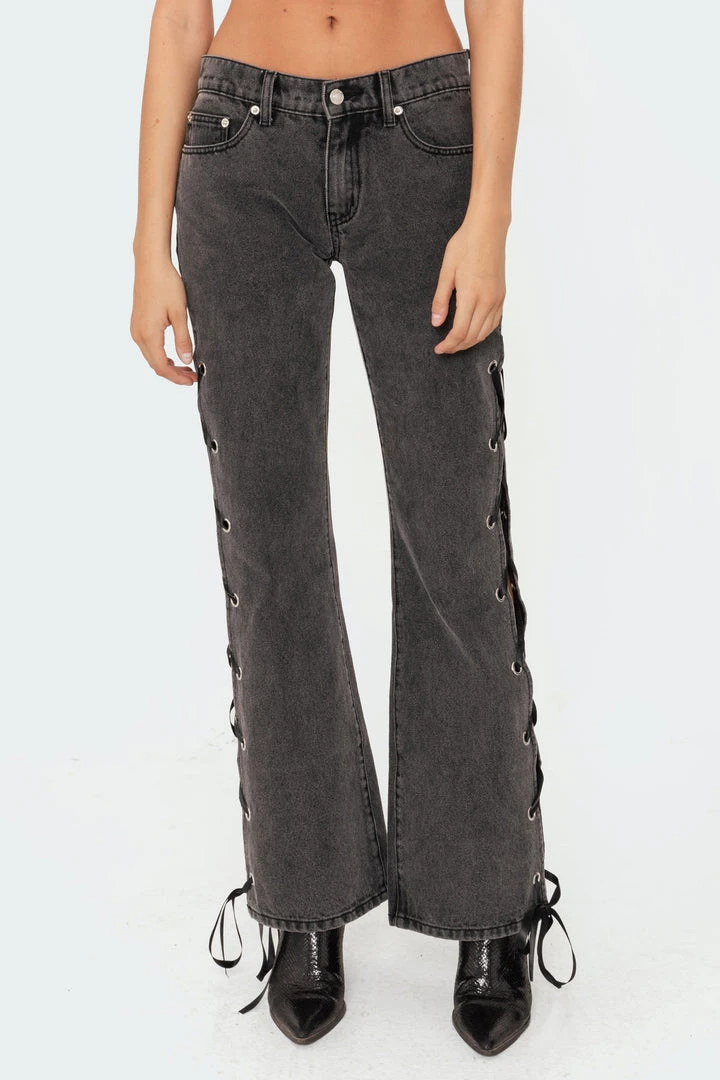 S11572_black-washed Sasha Lace-Up Low-Rise Jeans Pants 6 S11572_black-washed Sasha Lace-Up Low-Rise Jeans Pants
