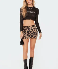 S11520_brown Minx Leopard Mini Skirt