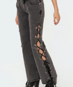 S11572_black-washed Sasha Lace-Up Low-Rise Jeans Pants 8 S11572_black-washed Sasha Lace-Up Low-Rise Jeans Pants