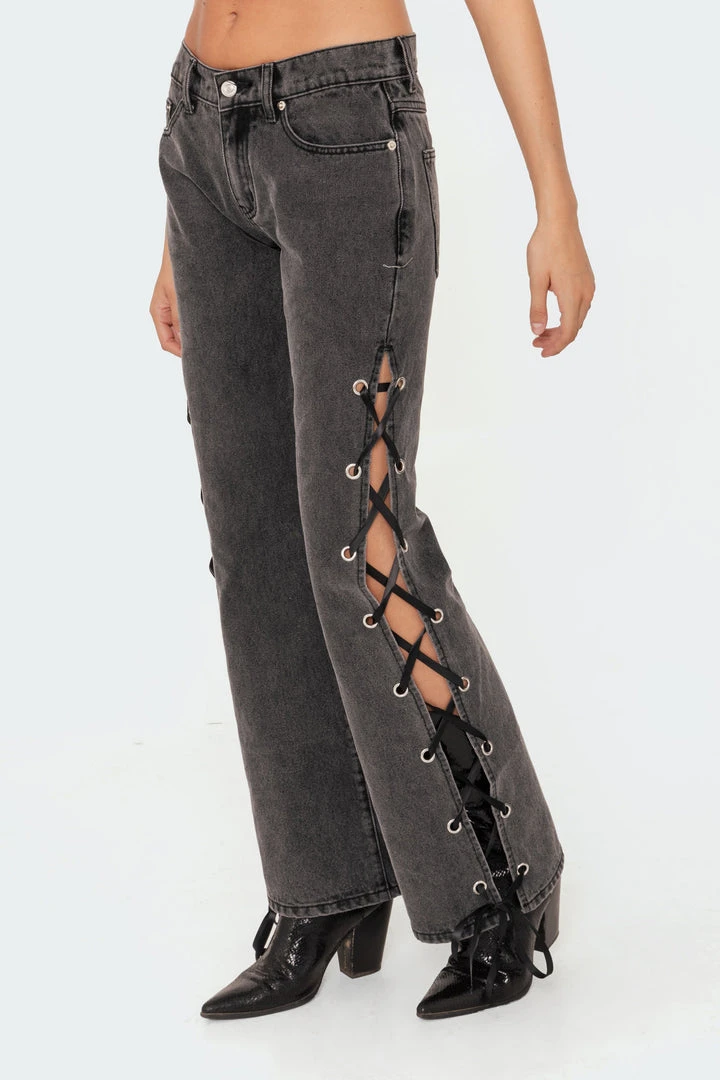 S11572_black-washed Sasha Lace-Up Low-Rise Jeans Pants 4 S11572_black-washed Sasha Lace-Up Low-Rise Jeans Pants