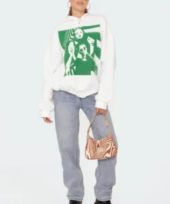 S11473_white Tops Mono Print Hoodie