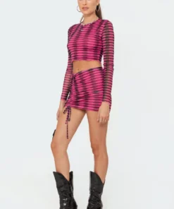 S11454_mix Skirts Anisa Drawstring Mesh Mini Skirt