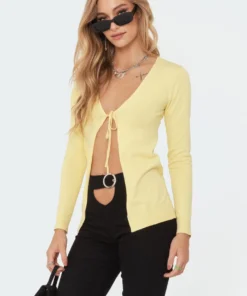 S11523_yellow Tops Taylor Tie-Up Cardigan
