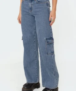 S11440_blue Deliah Low-Rise Cargo Jeans
