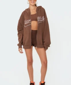 S11513_brown New York Oversized Hoodie Tops