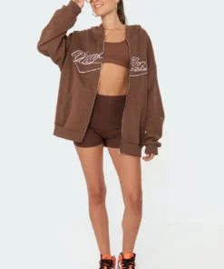 S11513_brown New York Oversized Hoodie Tops
