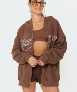 S11513_brown New York Oversized Hoodie Tops