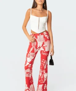 S11556_red Andy Printed Flared Jeans