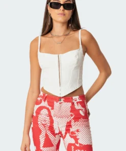 S11457_white Tops Keelee Denim Corset Top