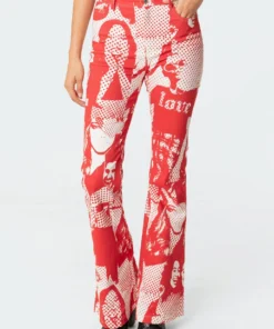 S11556_red Andy Printed Flared Jeans