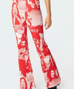 S11556_red Andy Printed Flared Jeans