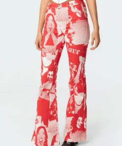 S11556_red Andy Printed Flared Jeans