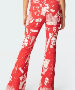 S11556_red Andy Printed Flared Jeans