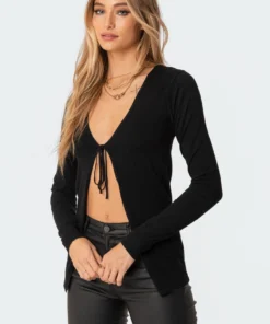 S11523_black Taylor Tie-Up Cardigan Tops