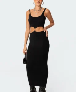 S11543_black Knitted Hoop Midi Dress Dresses