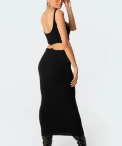 S11543_black Knitted Hoop Midi Dress Dresses