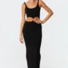 S11543_black Knitted Hoop Midi Dress Dresses
