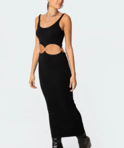 S11543_black Knitted Hoop Midi Dress Dresses