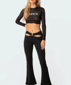 S11124_black Soph Buckle Flared Pants