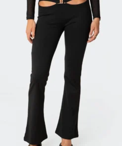 S11124_black Soph Buckle Flared Pants