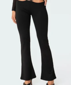 S11124_black Soph Buckle Flared Pants