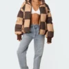 S11508_brown Payton Check Puffer Jackets & Coats